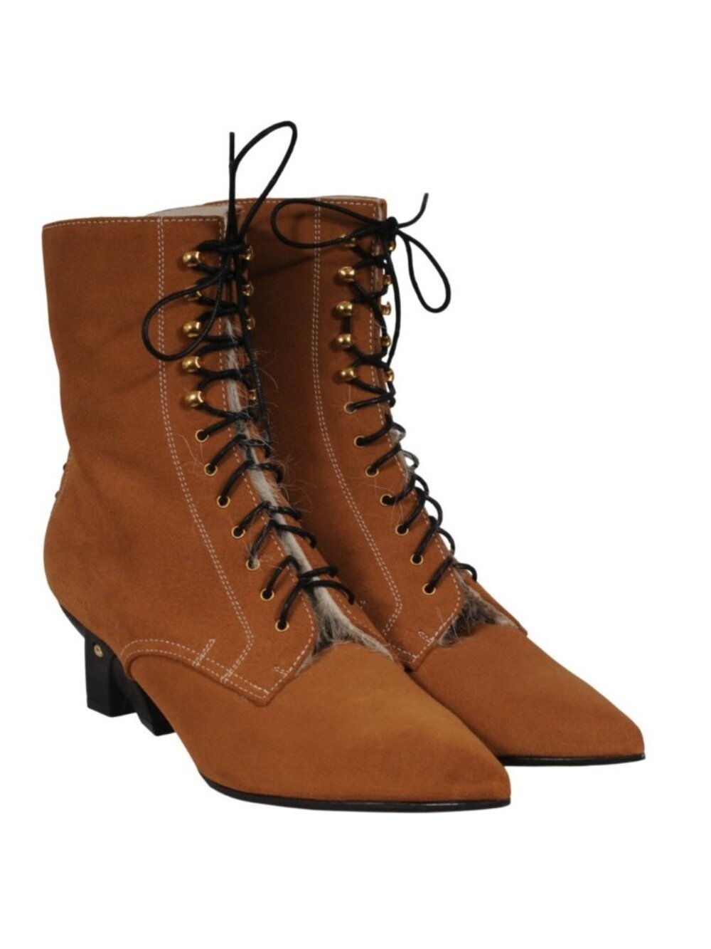 Loewe Shearling Lined Suede Ankle Boots Size US 8 EU 38 Brown Tan Fur Bootie
